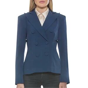 ALEXIA ADMOR Navy Blue Double Breasted Blazer Jacket Structured Size 12